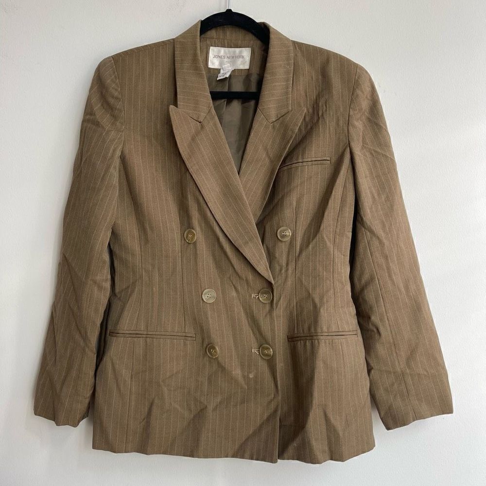 Jones New York Women's Suit Jacket Double Breasted Stripe Brown Size 6